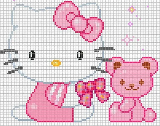 Patrones de Hello Kitty en punto de cruz para baberos - Imagui