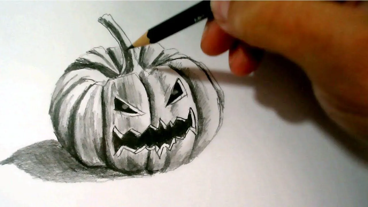 How to Draw a Realistic Halloween Pumpkin with a Very Easy Pen and Step by  Step (10 to 14 years) - YouTube