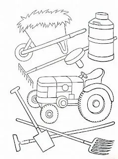 Huerto Natural: Dibujos para colorear: tractor y otras herramientas