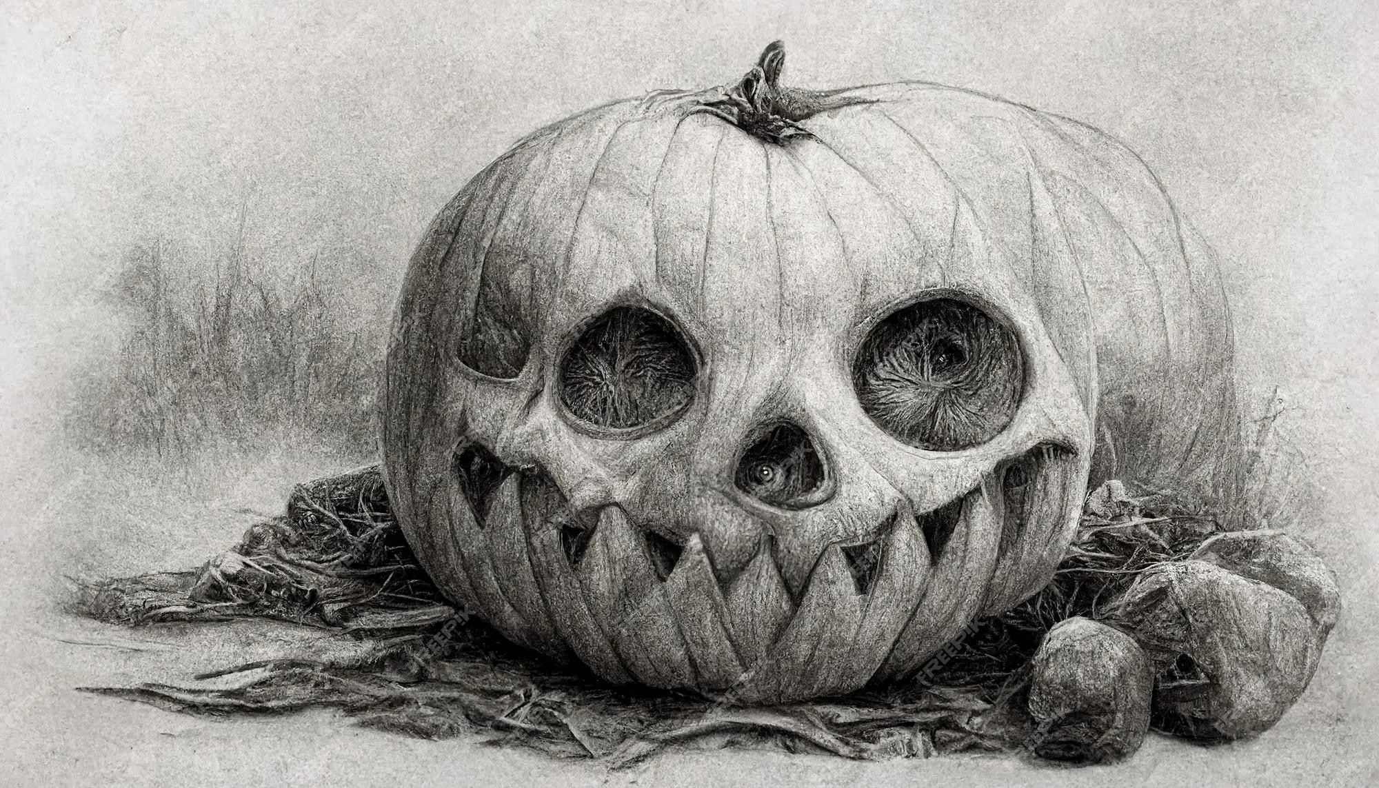 Ilustración de halloween estilo de dibujo a lápiz espeluznante horror fondo  de halloween ilustración 3d | Foto Premium