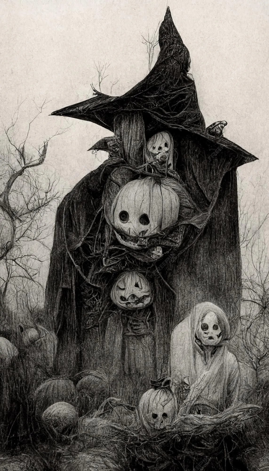 Ilustración de halloween estilo de dibujo a lápiz espeluznante horror fondo  de halloween ilustración 3d | Foto Premium