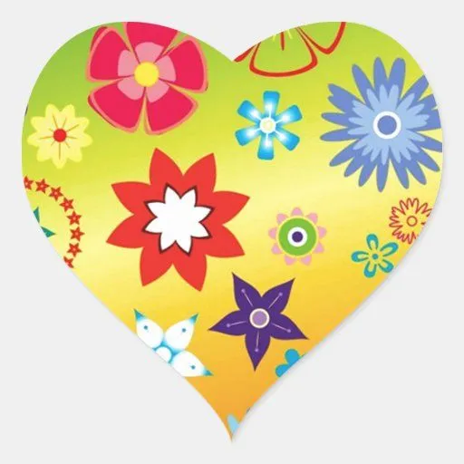 imagem flores variadas em fundo colorido heart sticker | Zazzle