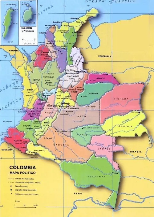 Mapa politico de colombia con sus capitales y departamentos - Imagui