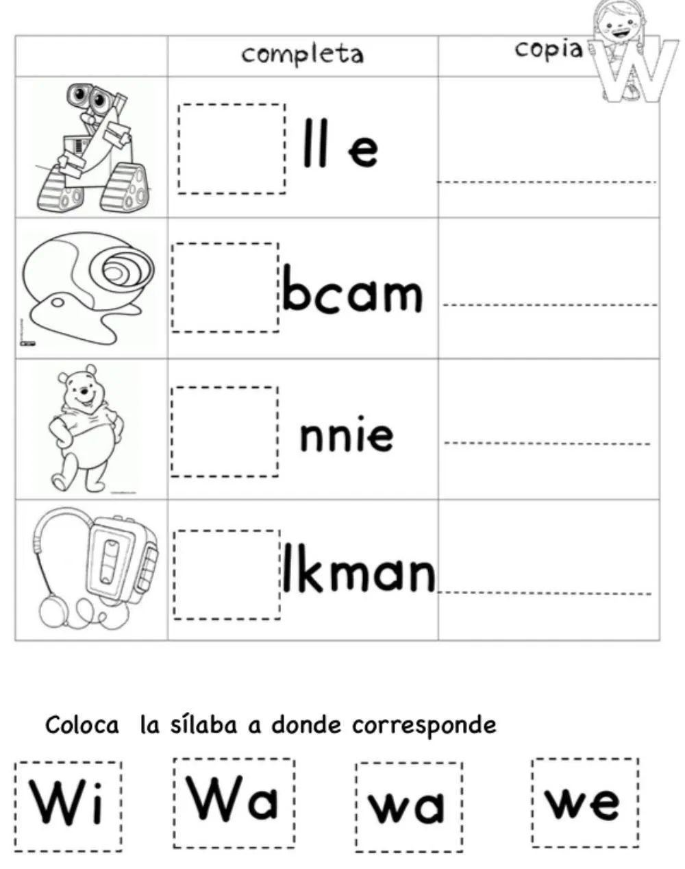 Letra w exercise for 1 primaria | Live Worksheets