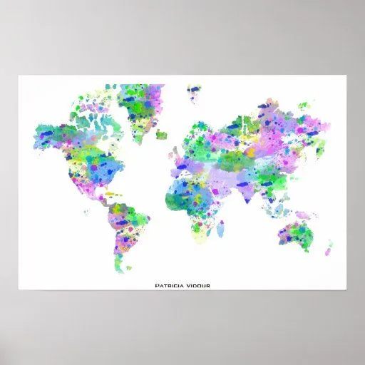 Mapa del chapoteo del planisferio del mundo posters de Zazzle.