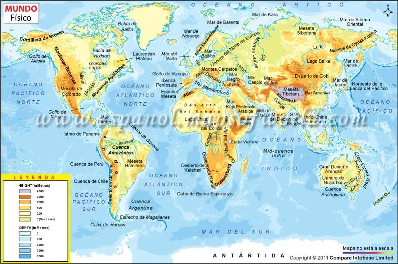 Mapa Fisico del Mundo , Mapa del Mundo Fisico
