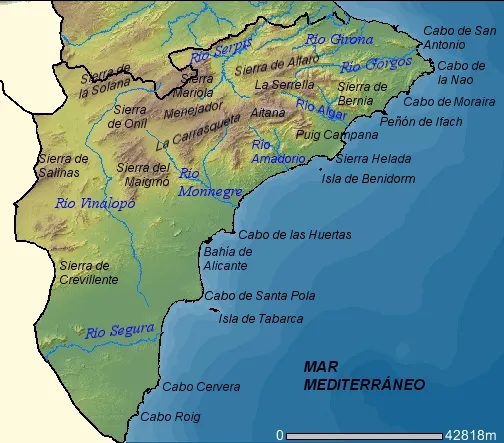 Mapa físico de la provincia de Alicante 2007 - Tamaño completo