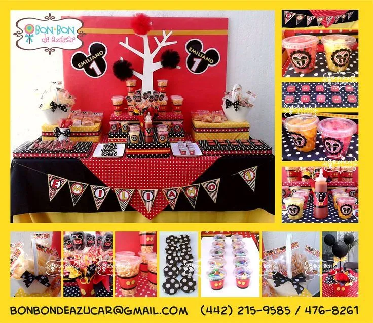 Mesa de snacks y dulces con tema de Mickey Mouse para cumpleaños ...