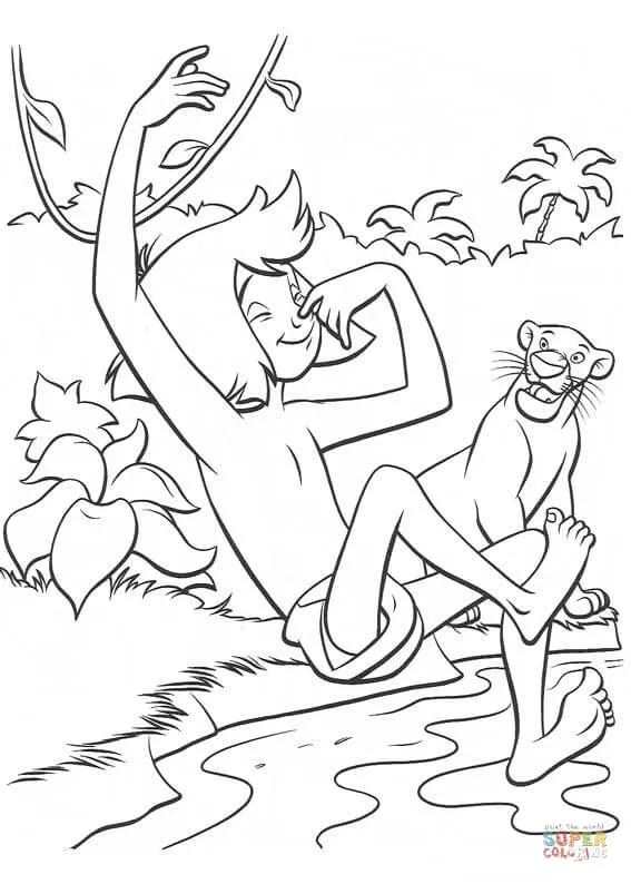 Mowgli Will Swim In The River Coloring page | Free Printable ...