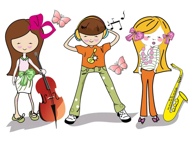 Niños de dibujos animados de moda con instrumentos musicales ...