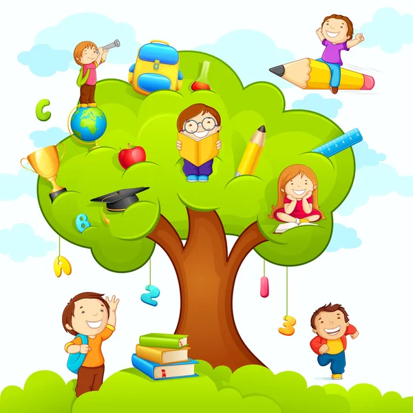 Niños estudiando en árbol — Vector stock © stockshoppe #11962793