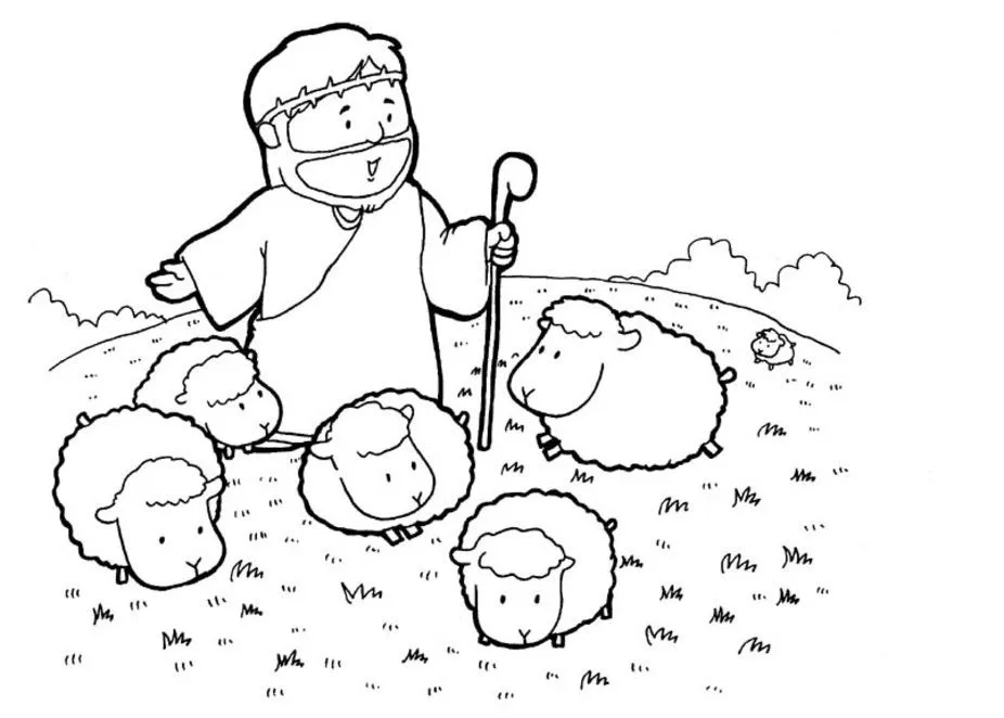 Pastor con ovejas para colorear