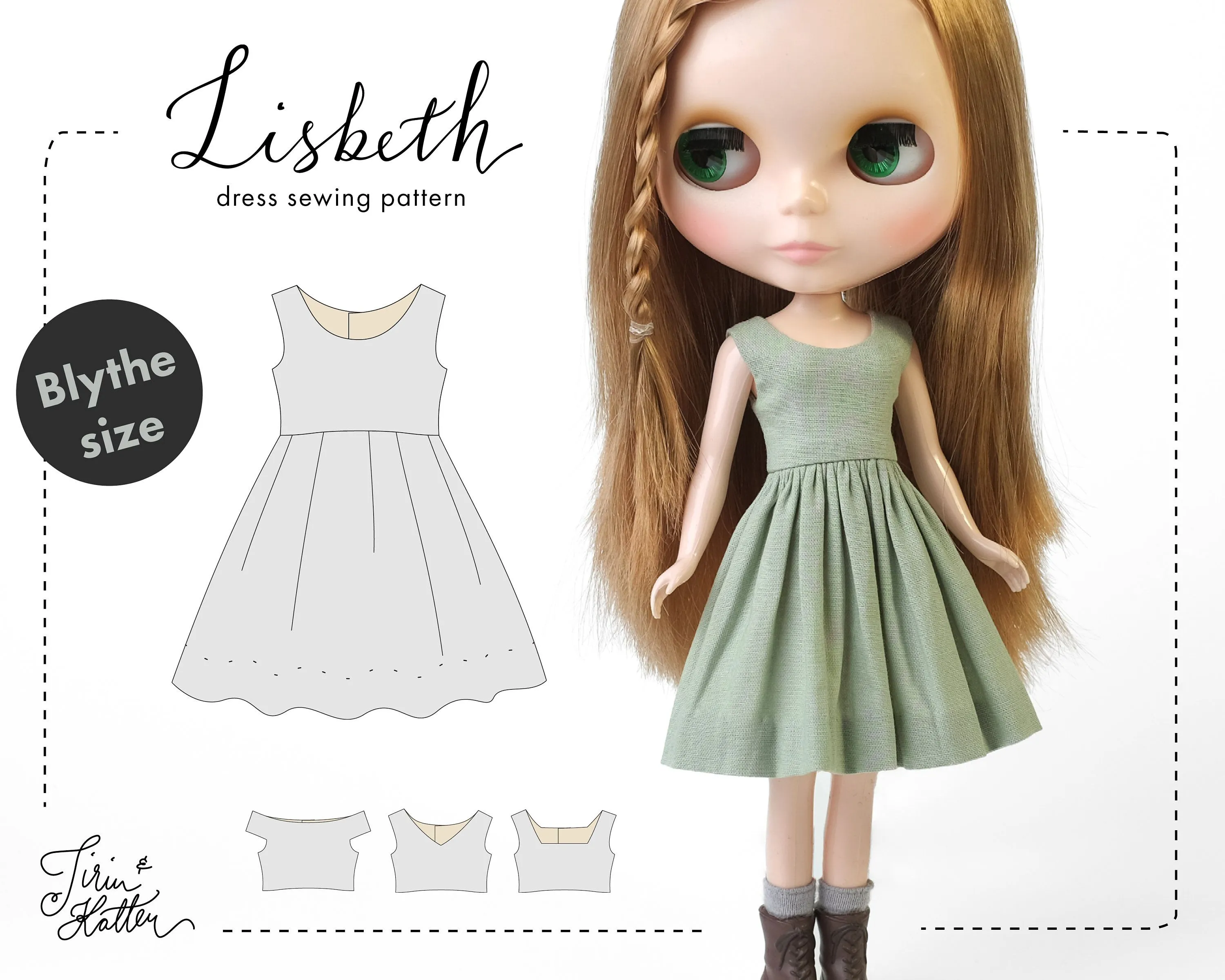 Patrón de costura talla Blythe: Vestido Lisbeth para muñecas. Descargar  PDF. - Etsy España