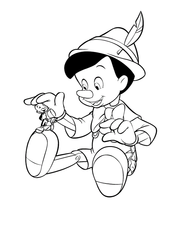 Dibujo de Pinocho y Pepito Grillo para colorear