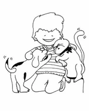 Pintar a un niño que esta jugando con un perro y un gato | Dibujo ...