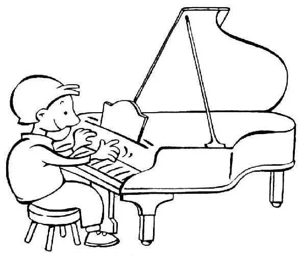 Pinto Dibujos: Niño tocando el piano para colorear