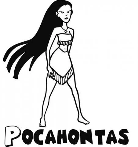 Pocahontas para colorear. Dibujo animado para niños