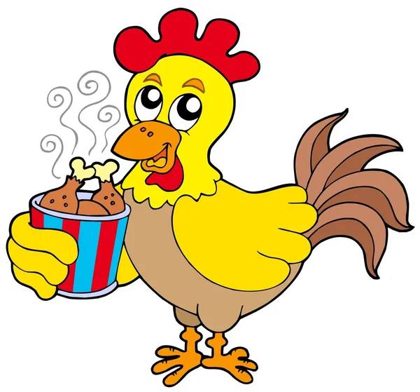 Pollo de dibujos animados con la caja de comida — Vector stock ...