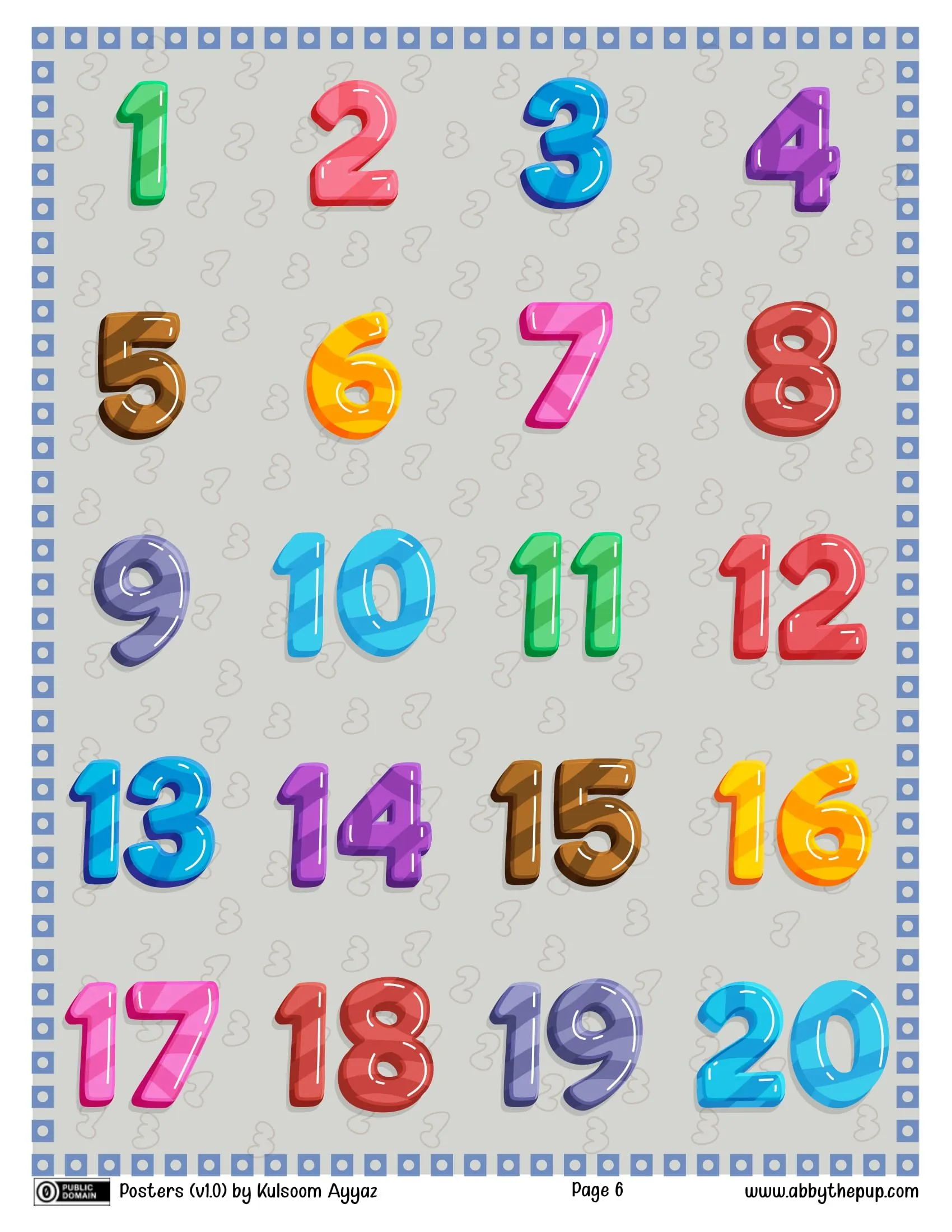Poster di numeri (1-20). | Creare con la carta da stampare