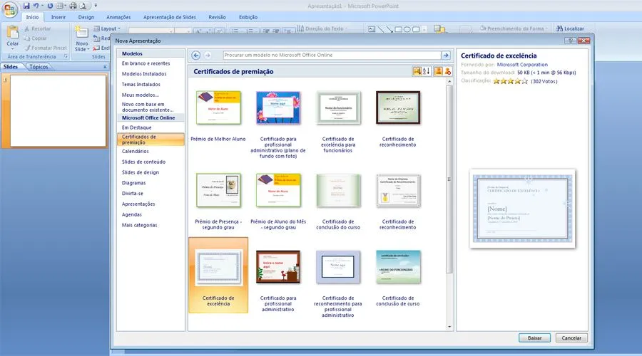PowerPoint tem modelos semiprontos para certificados, slides e ...