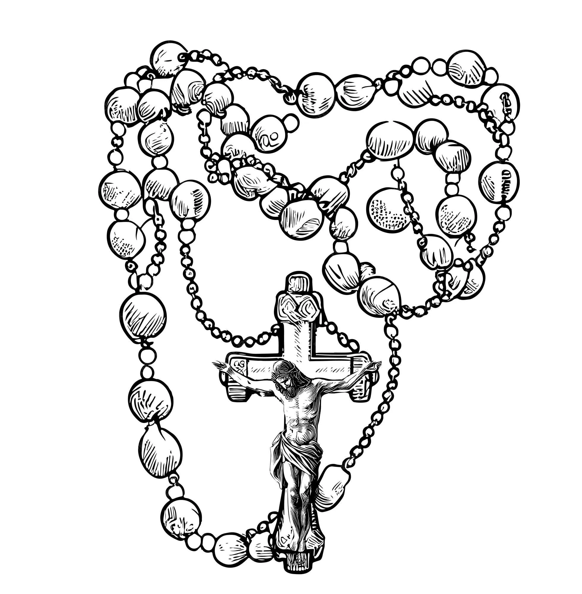 Rosario católico con boceto dibujado a mano cruzada en ilustración de  religión de estilo de dibujos animados | Vector Premium