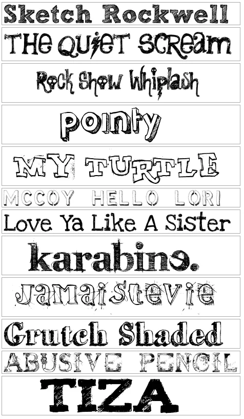 Otra selección de 12 tipos de letras con estilo "mano alzada"