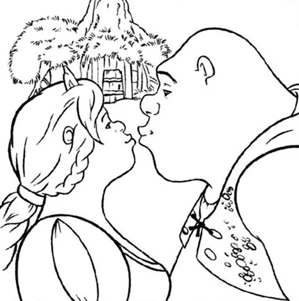 Shrek and Princess Fiona Kissing Coloring Page | Color Luna