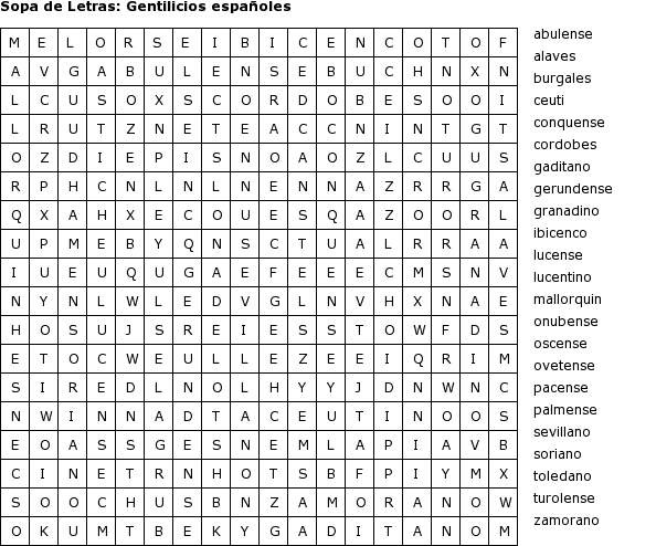 Sopas de letras de verbos en español - Imagui