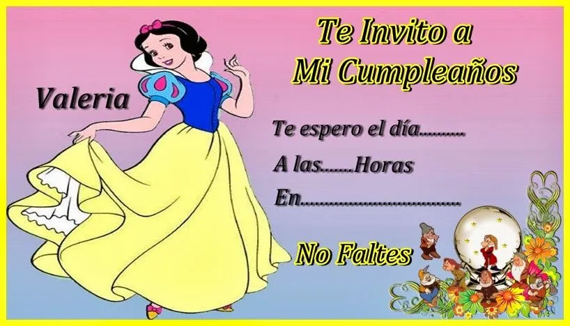 Tarjetas cumpleaños blancanieves para imprimir - Imagui