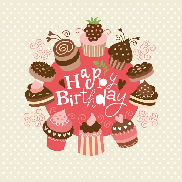 Tarjetas de cumpleaños con lindos pastelitos — Vector stock ...