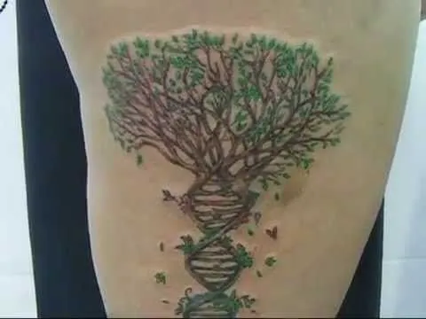 Tatuaje Arbol Vida y ADN Pierna - YouTube