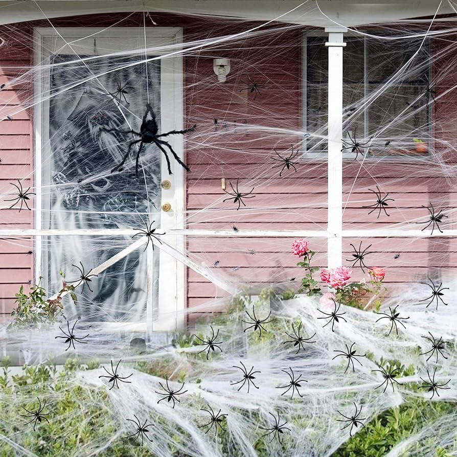 Tela de araña para decoración de Halloween, OasisBlossom de 1000 pies  cuadrados con 60 arañas, telarañas