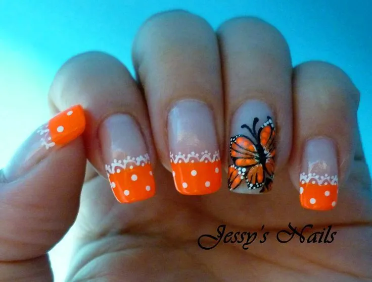 uñas en color naranja #uñas #mariposas #nailart #2014 | UÑAS CON ...