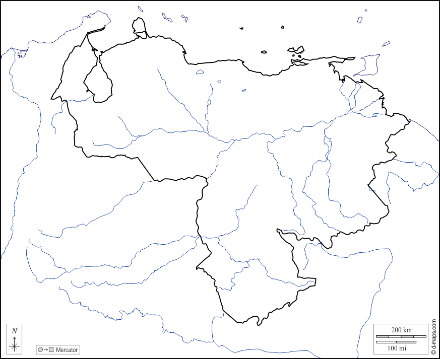 Venezuela Mapa gratuito, mapa mudo gratuito, mapa en blanco gratuito,  plantilla de mapa costas, límites, hidrografía, blanco