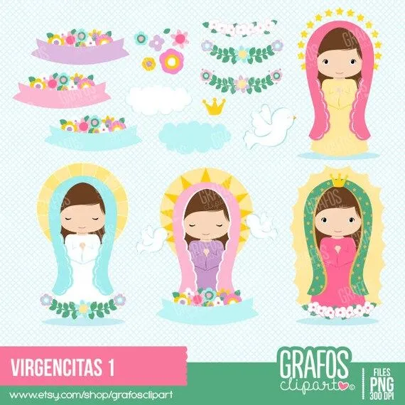 VIRGENCITAS - Digital Clipart Set, Religious Clipart, Virgen Mary ...