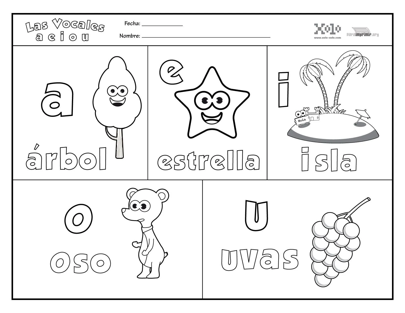 Vocales divertidas para colorear y para imprimir