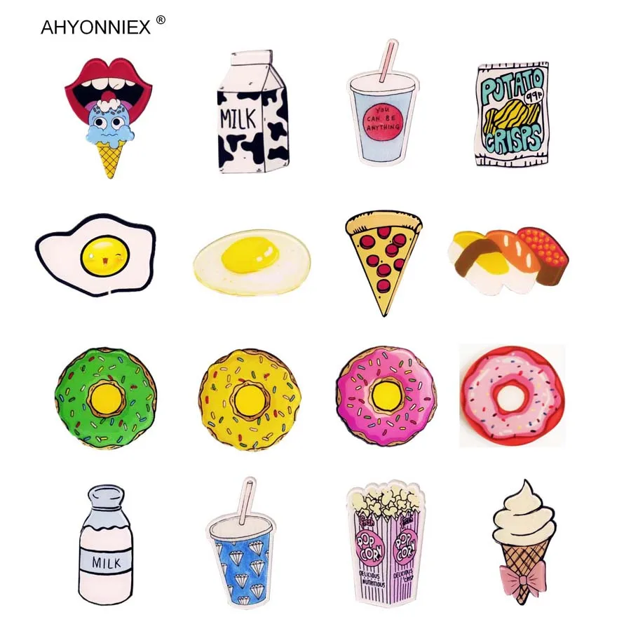 € 0.44 15% de DESCUENTO|1 pieza dibujos animados Pizza bebidas leche huevo  broche acrílico insignias iconos en la mochila Pin insignia decoración ...