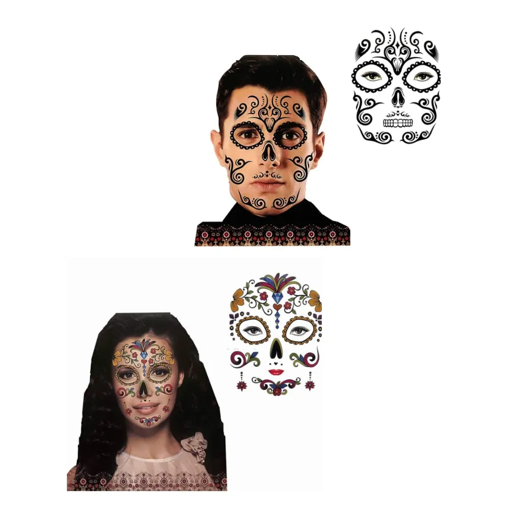 12 PACK TATUAJES TEMPORALES HALLOWEEN PARA MUJER HOMBRE – TATUAJES CATRINA CATRIN DIA DE MUERTOS – MAQUILLAJE PARA