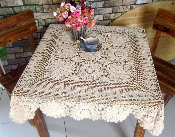 120x120 CM crochet cuadrado mantel de color beige mano manteles de ...