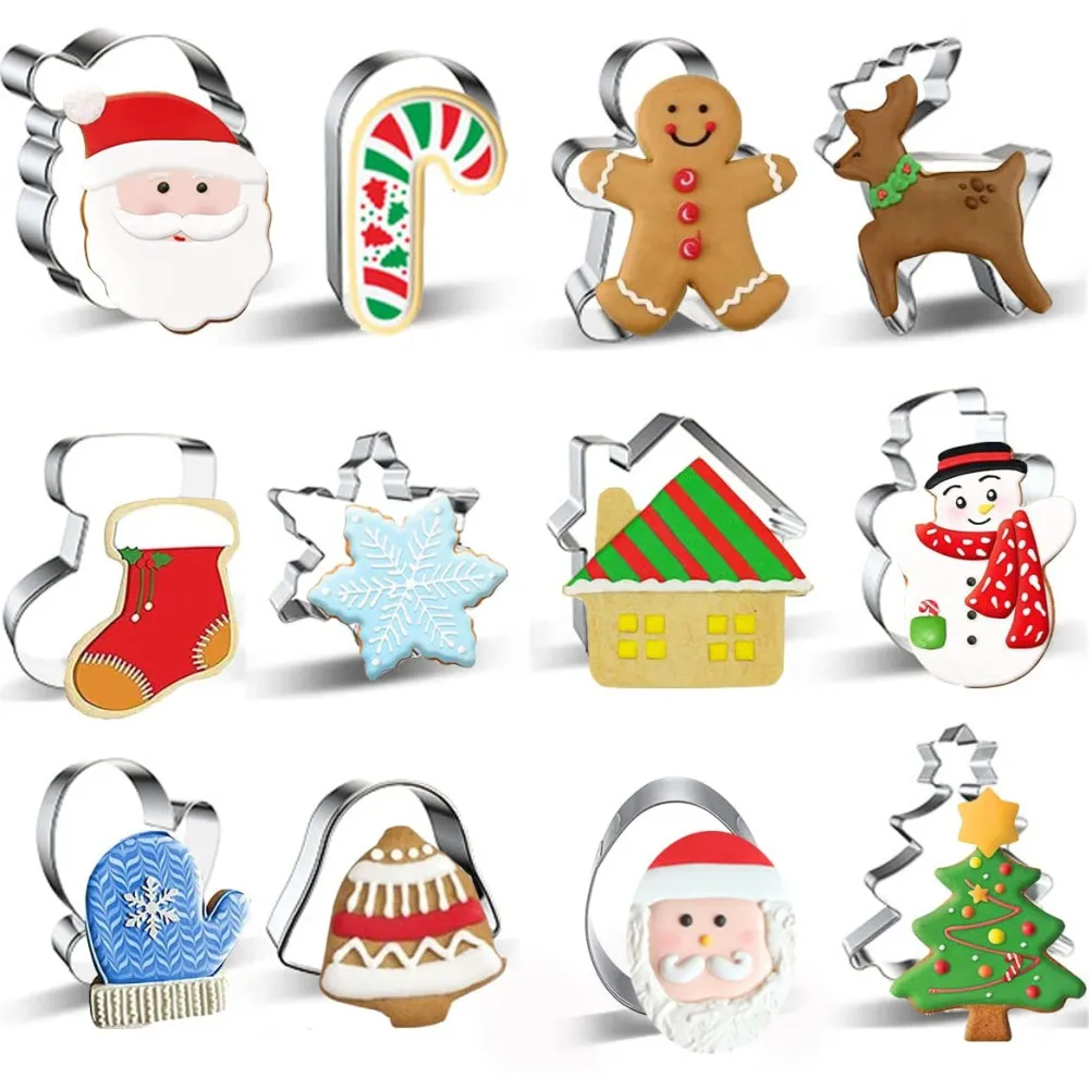 12pcs, Cortadores De Galletas De Navidad, Mini Lindo Cortador De Galletas  Incluye Hombres De Jengibre, Copo