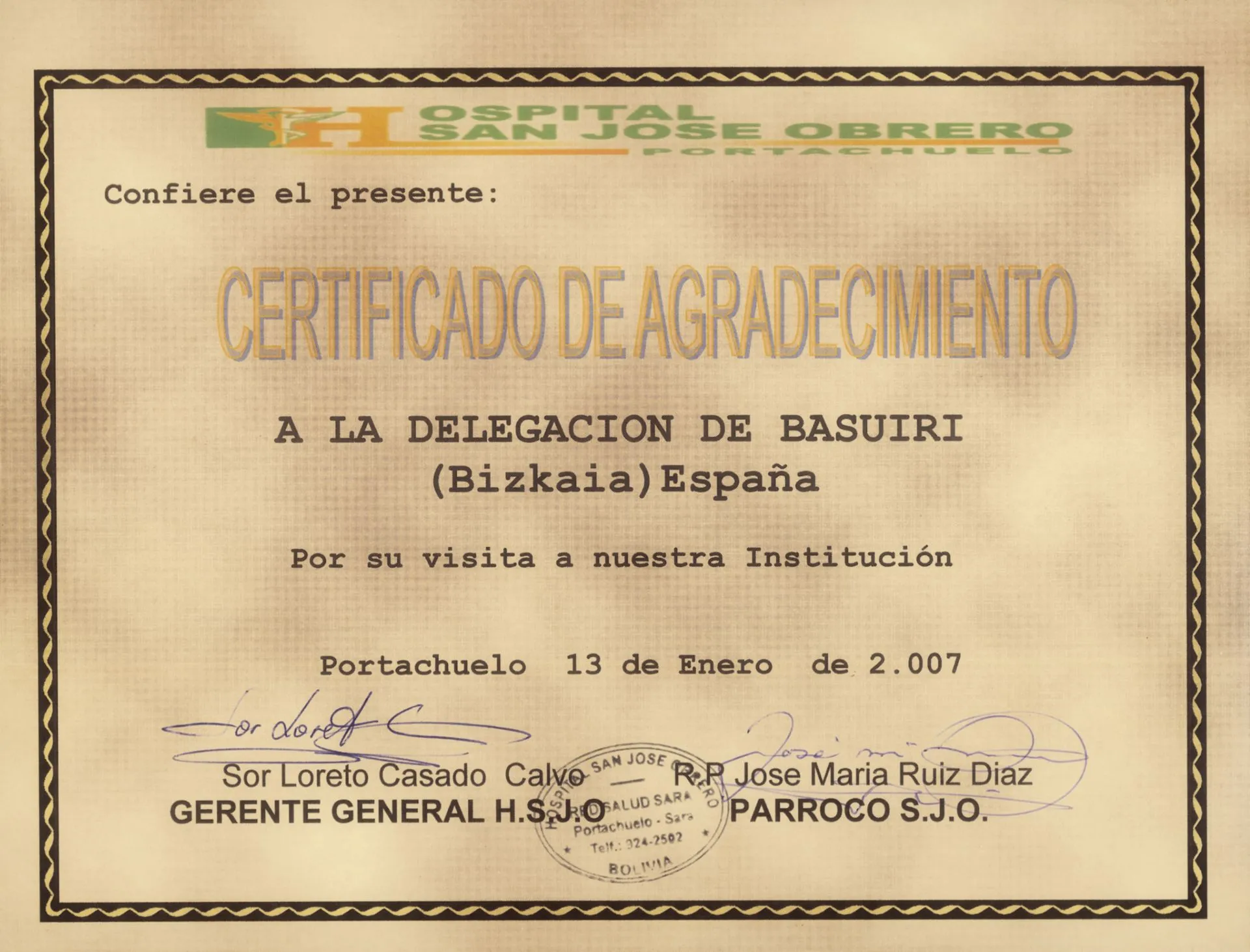 13-certificado-agradecimiento-visita-hospital | Basauri Bolivia