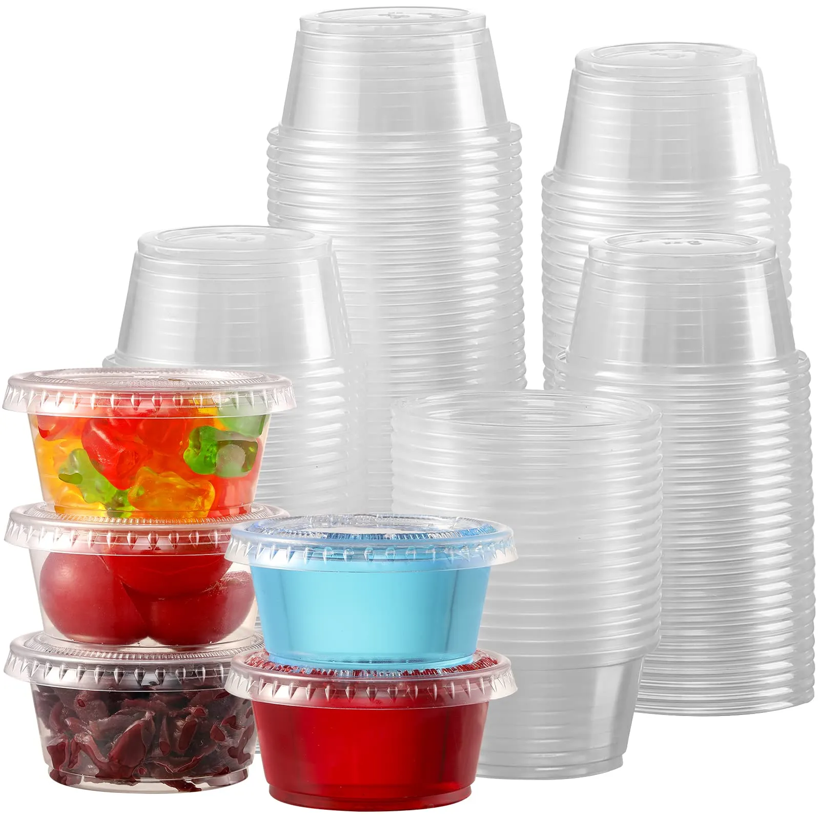 130 juegos – 2 onzas] Vasos de chupito de gelatina, pequeños recipientes de  plástico con tapas, tazas