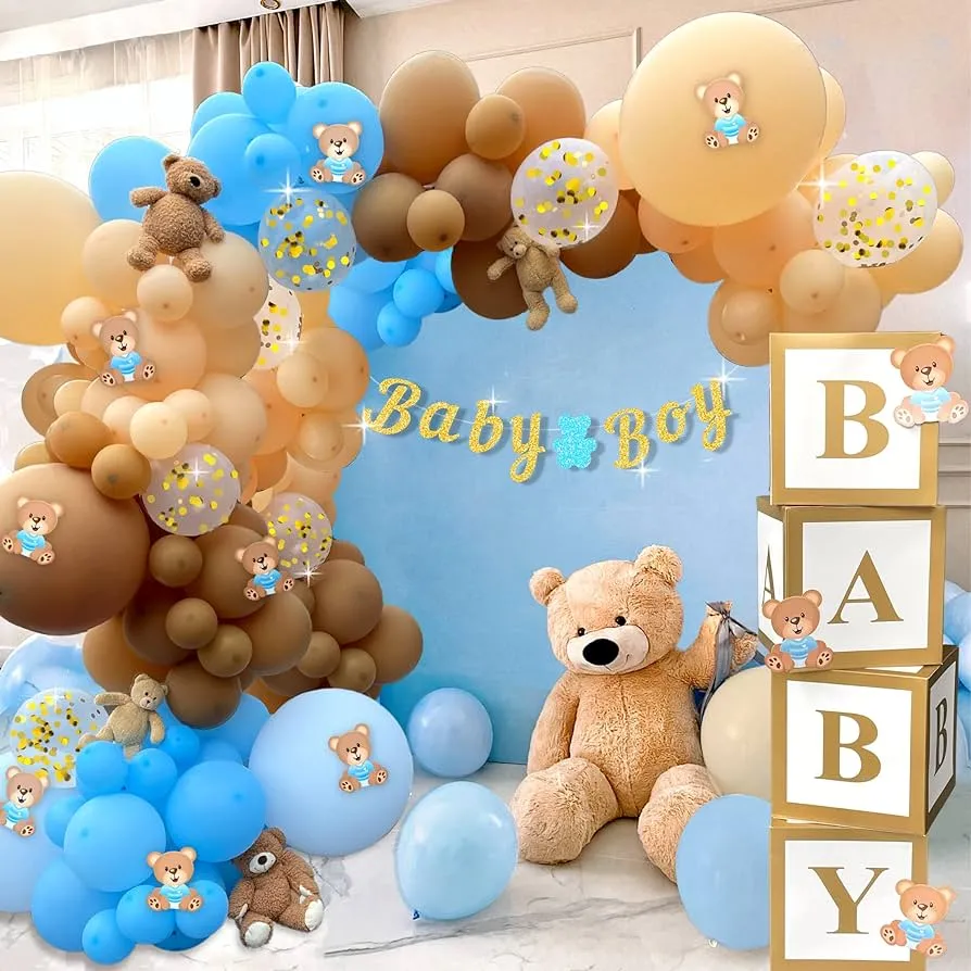 134 piezas de oso de peluche para baby shower para niño, guirnalda de arco  de globos