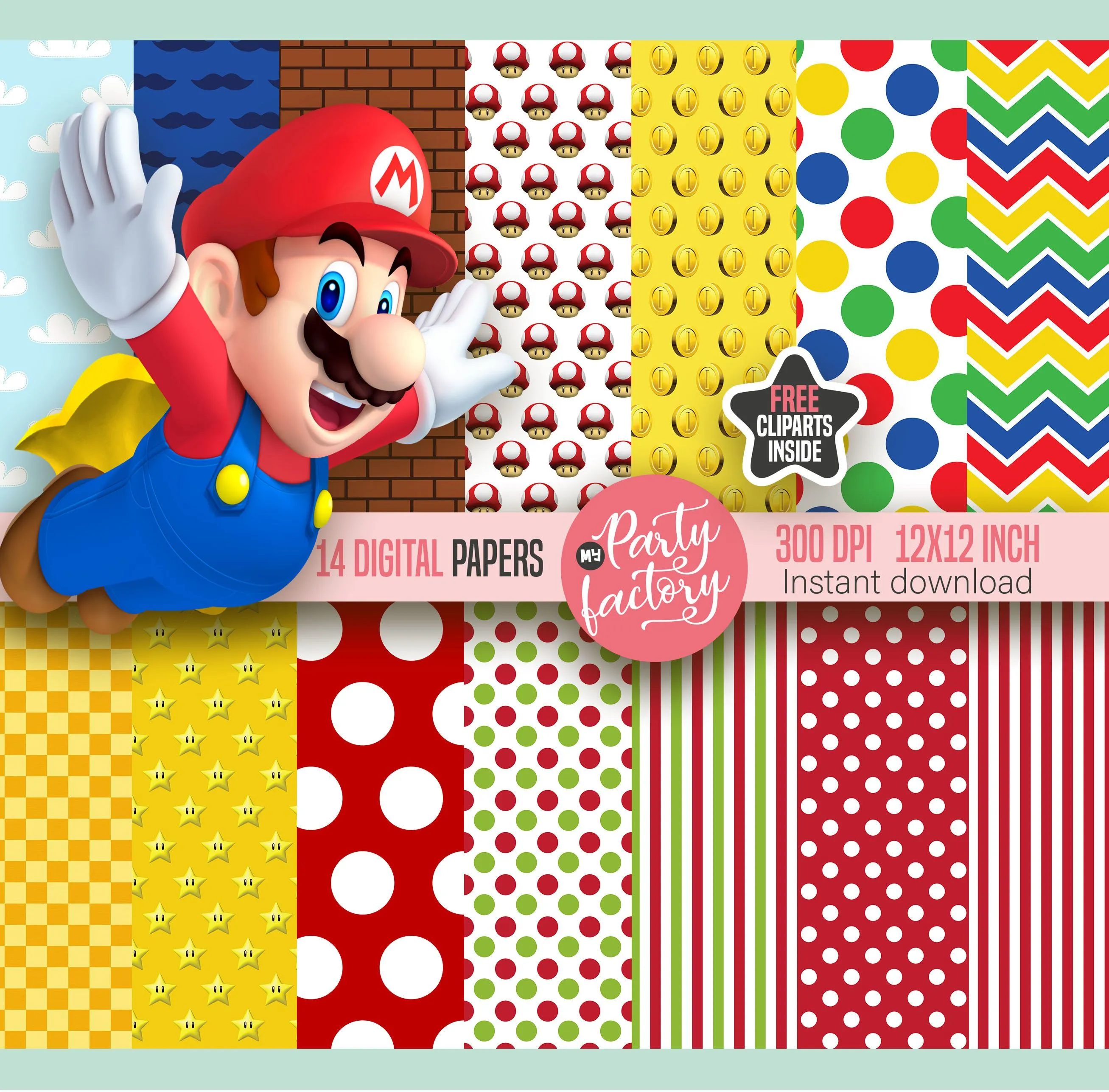 14 Super Mario Digital Paper & free PNG Clipart included free - Etsy México