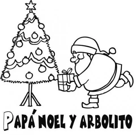 Árbol de Navidad y Papá Noel. Imagen para colorear