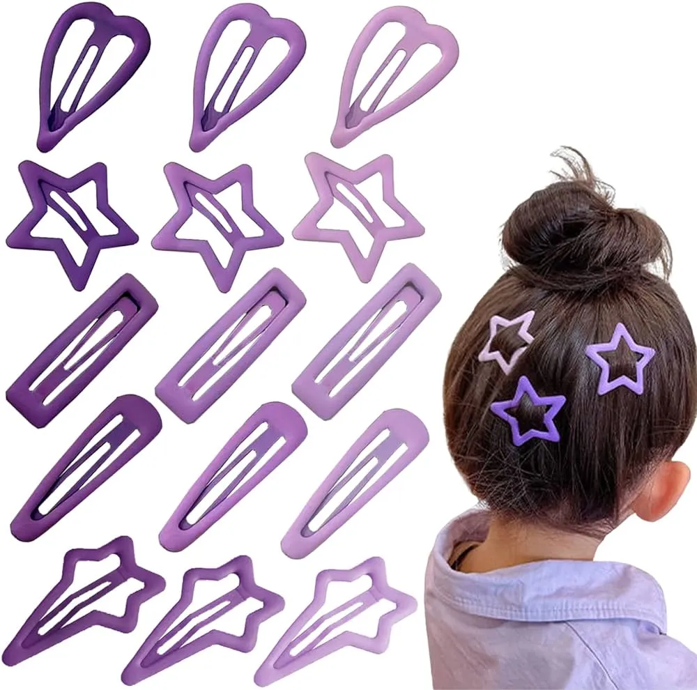 15 pinzas para el pelo a presión con estrellas, antideslizantes, de metal,  para niñas, patrón geométrico, lindas pinzas para el cabello (morado) :  Amazon.com.mx: Belleza