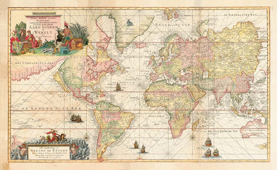  ... 1973: Gerard van Keulen. Mapa del Mundo. Cartas náuticas. 1709