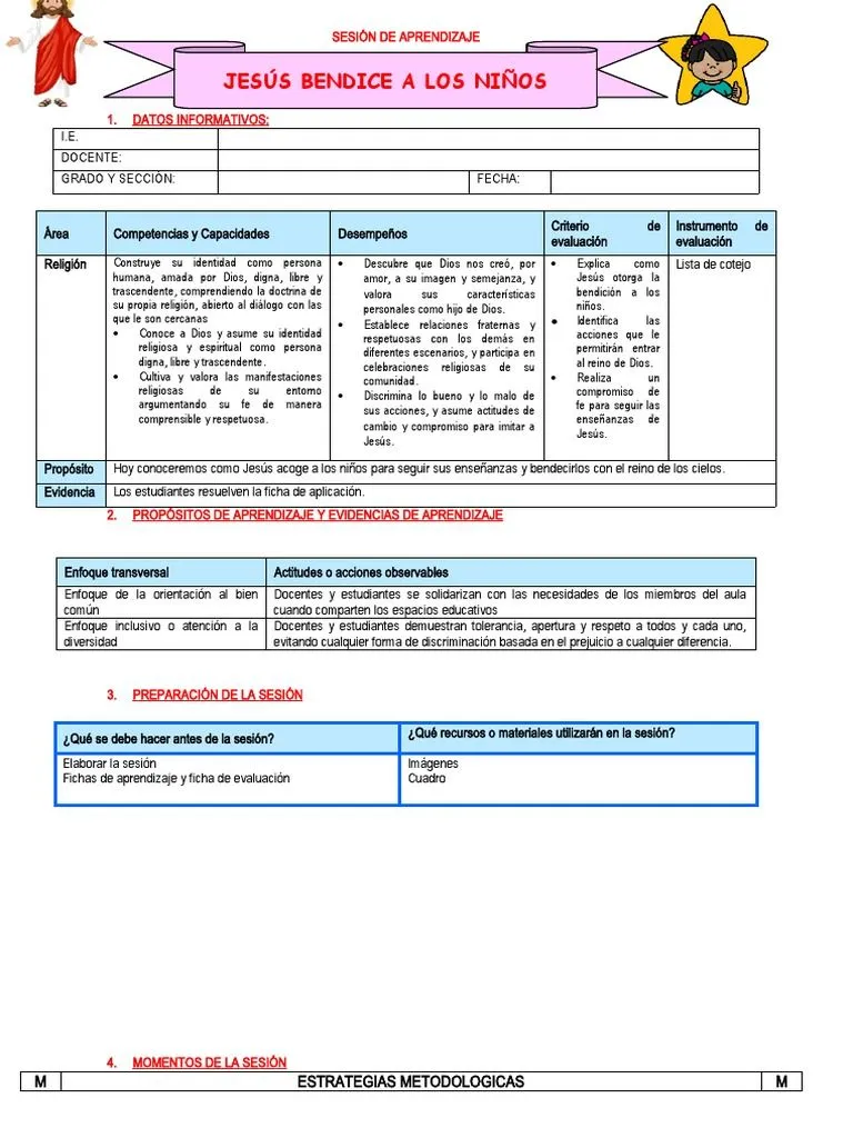 1.religión Jesus Bendice A Los Niños | PDF | Jesús | Aprendizaje