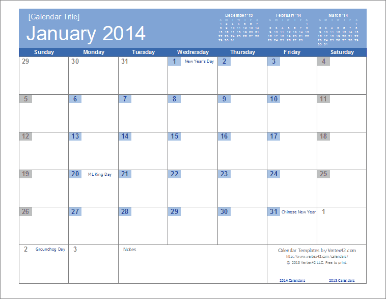 2014 Calendar Templates and Images - Monthly and Yearly