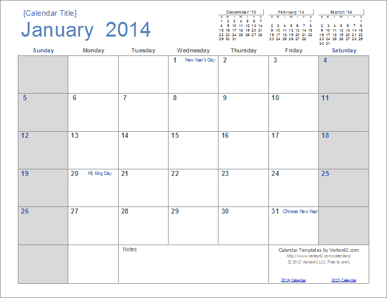2014 Calendar Templates and Images - Monthly and Yearly